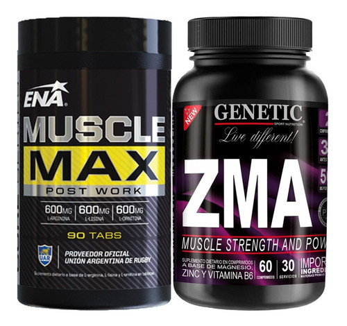 Fuerza Magnesio Zinc B6 Aminoácidos Muscle Max + Zma Genetic Sabor Sin Sabor
