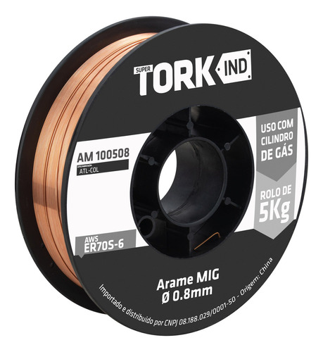 Tork arame mig de solda uso com gas 0,8mm rolo de 5kg