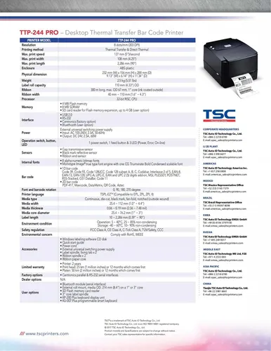 Impresora De Código De Barras De Escritorio Tsc