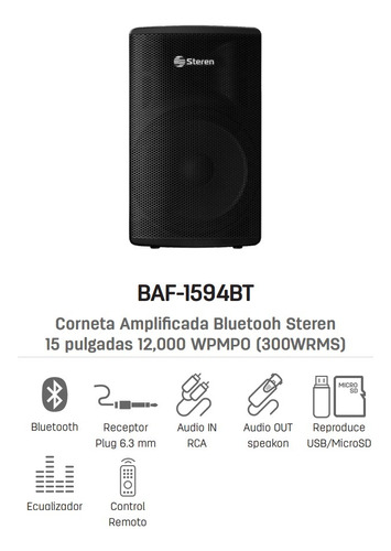 Baf-1594bt Corneta Amplificada Bluetooh Steren 15 Pulgadas 1