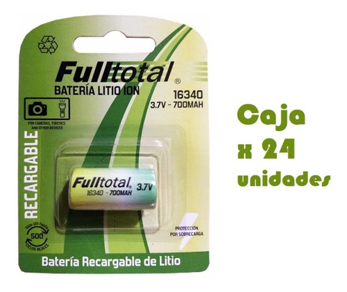 24 Pilas Recargables Cr123 Litio 3,7v Cr16340 Full Total