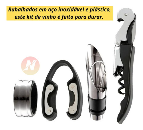 Kit Vinho Abridor Dosador Saca Rolhas Tampa Livro 05 Peças