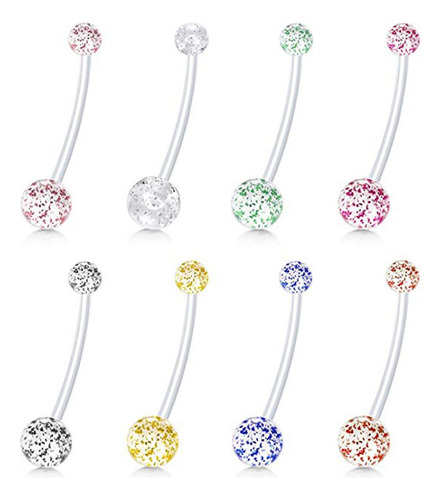 8x Anillos Barra Stud Botón Para Cuerpo Vientre 1.6mm 14g
