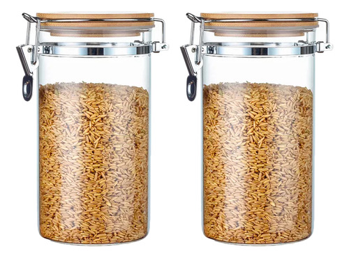 Recipiente Organizador Cristal Hermetico Bambu 1000ml 2 Color Vidrio