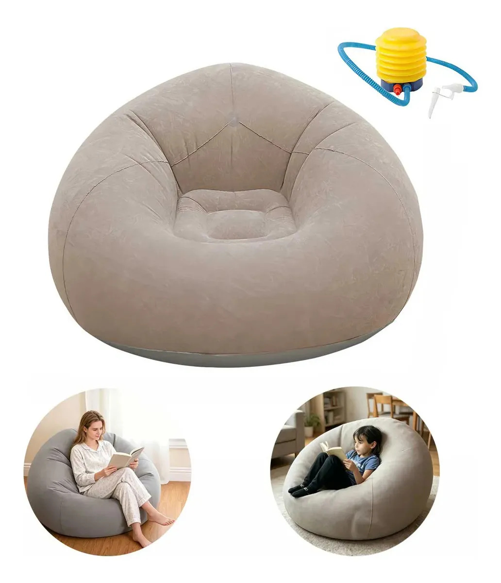 Sofá Inflable Aterciopelado con Bomba, Silla Redonda y Cómoda para el Hogar y Exterior
