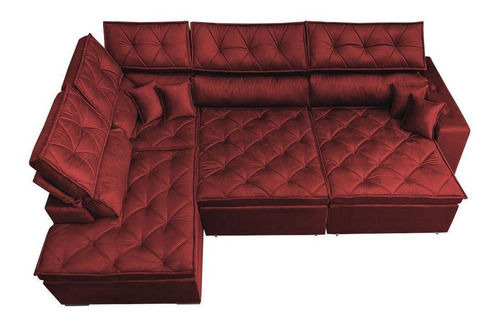 Sofá de Canto Retrátil e Reclinável com Molas Cama inBox Platinum Esquerdo 3,00x2,36 Suede Vermelho