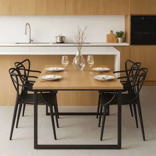 Mesa De Jantar 120x80 Com Pé De Ferro E Quatro Cadeiras