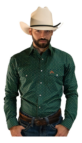 Camisa Vaquera Mosaico Marino Con Verde Chh155