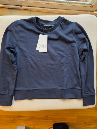 Buzo Zara Talle Small Azul Cuello Redondo Mujer Elastizado