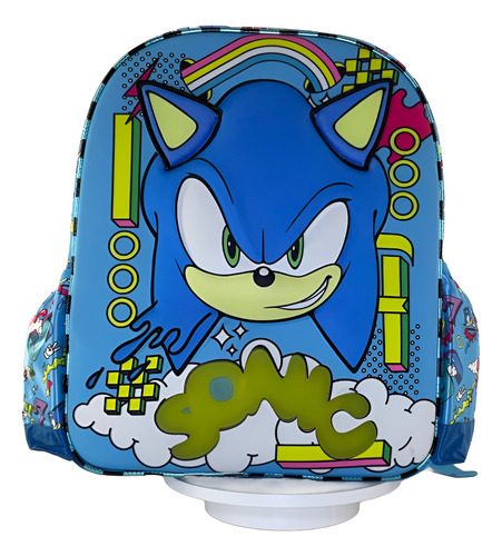 Kit Escolar Sonic 3d Con Luz Infantil Primaria Ruz Azul Claro Sonic