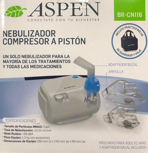 Nebulizador Aspen A Piston Compacto Bajo Ruido Br Cn116