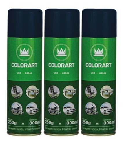 3 Tinta Cor Preto Semi Fosco Uso Geral Coloart 300ml