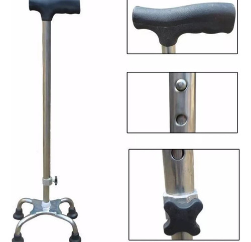 Bastón Muleta Ajustable 4 Patas Mango Acero Inoxidable