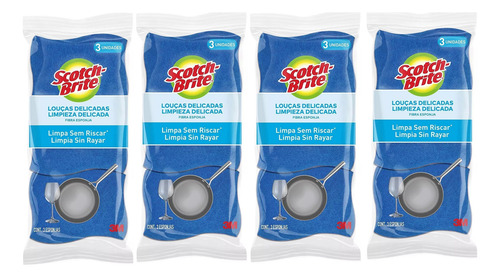 4 Pc 12 Un Esponja Lava Loucas Não Risca Azul Scotch Brite