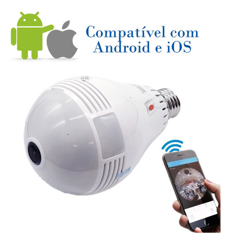 Imagem 3 de 6 de Camera Lampada Ip Segurança Espia Wifi V380 Visão Noturna