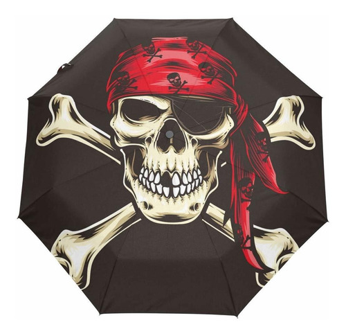 Nyttt Skull Pirate Red Art Paragua Plegable Automatico