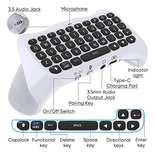 Meneea Teclado Controlador Inalámbrico Para Ps5, Bluetooth 3