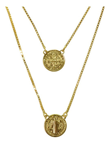 Colar Escapulário Banhado A Ouro Imagem São Bento 60cm