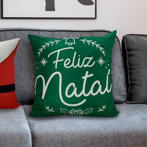 Kit 4 Capas Para Almofadas Estampas Natal Papai Feliz Natal Cor Presente Papai Noel