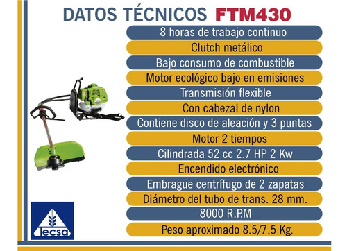 Imagen 4 de 5 de Desbrozadora De Mochila Futool 52 Cc Ft-m430
