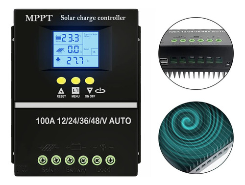 Sogticps Controlador De Carga Solar Mppt 100a 12v 24v 36v 48