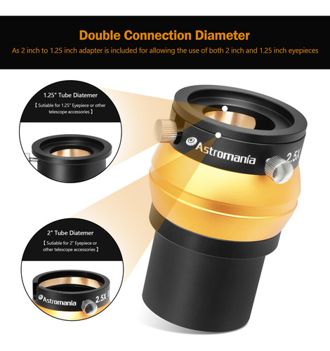 Lente Barlow Astromania De 2,5 X 2 Pulgadas Con PelĂcula Ver