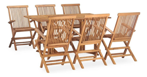 Juego De Comedor Plegable De 7 Piezas De Madera De Teca Estructura Café