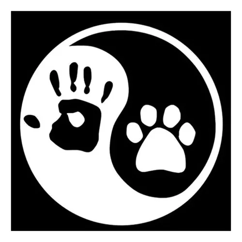 Adhesivo Reflectante Ying Yang Pata Perro Mano Humano Silver