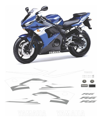 Kit Adesivos Faixa Etiquetas Yamaha Yzf R6 2004 Azul R604az Cor ADESIVO EMBLEMA GRÁFICO R6 2004 AZUL