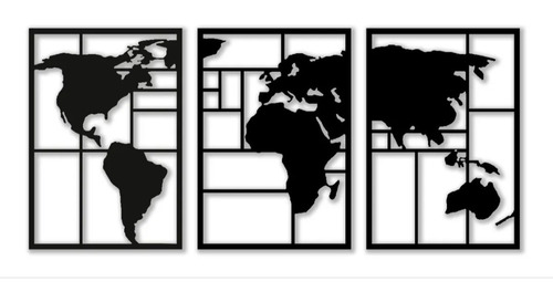 Tríptico Cuadro Mapa Del Mundo Calada 103 X 46 Cmts