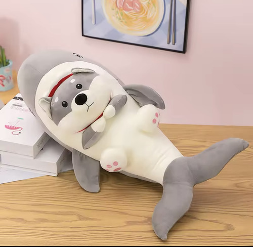 Hermoso Peluche Tiburón Con Perro 45 Cm Kawaii