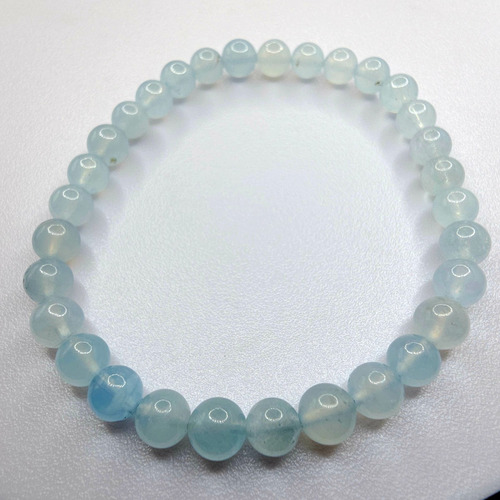 Pulsera De Piedra Natural Aguamarina Premium 6mm X 18cm Color Azul Claro Largo 18 Cm
