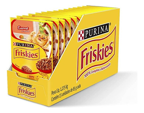 Ração Úmida Gatos Friskies Carne Ao Molho Sache 85g Cx 15un