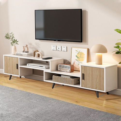Mueble De Tv Madera 140-190 Cm Moderno Minimalista Ajustable Blanco