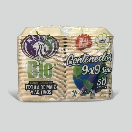 Contenedor Liso Biodegradable Reyma® 9x9 Base Fécula De Maiz