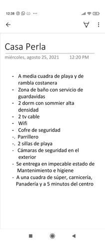 A Media Cuadra De Playa Por Día O Semana $600