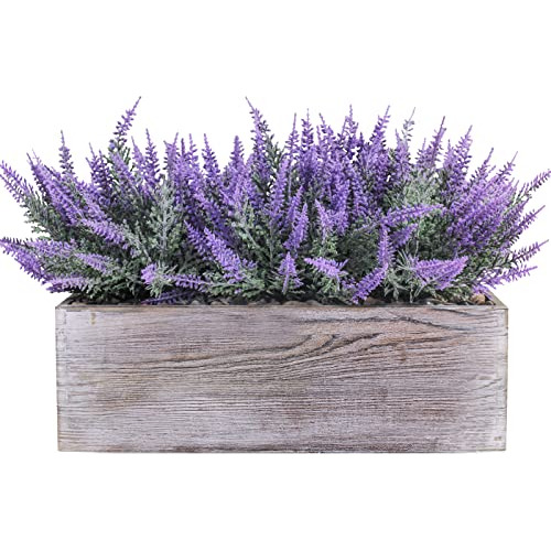 Arreglo De Flores Falsas De Lavanda Caja De Madera Rect...