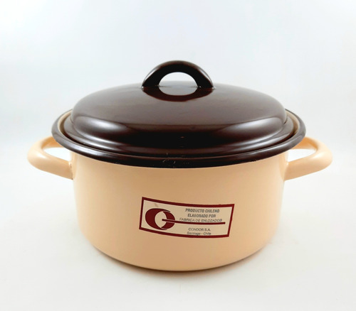 Cacerola Enlozada Antigua Condor 18 Cm Con Detalles Beige
