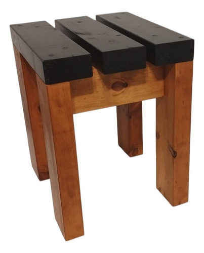 Banco Taburete Rustico Entarugado Irrompible - Roble Y Negro Pintura Acrilica Marrón