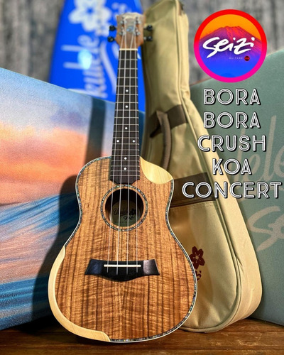 Ukulele Seizi Bora Bora Crush Concert Elétrico Koa Com Bag
