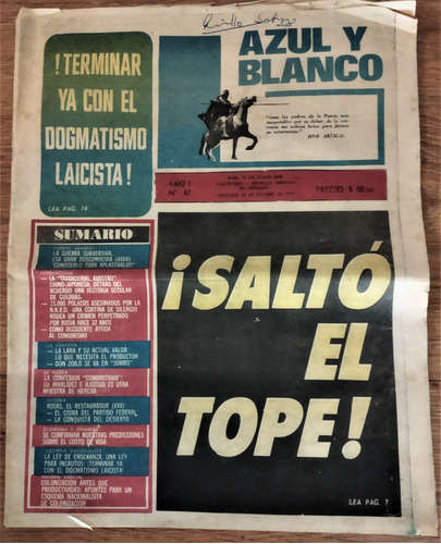 1972 Uruguay Derecha Radical Semanario Azul Y Blanco N° 47