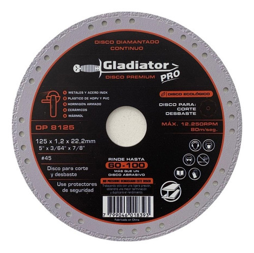 Disco Premium Multicorte 125 Mm Gldiator Pro - Dp8125 Color Negro