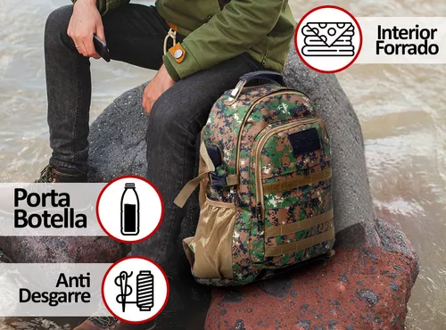 Mochila Tactica Asalto Camping Acolchonada Militar 45 Litros