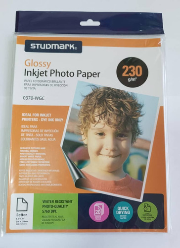 Papel Fotográfico Brillante 230 G 8,5 X 11 20hjs Studmark