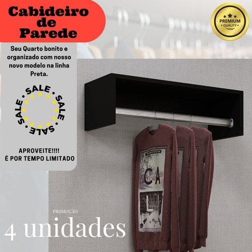 Kit 2 Closet One. Estante de pared Arara para ropa, color negro