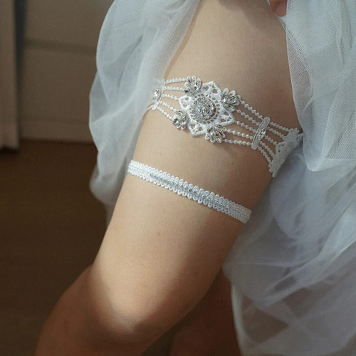 Conjunto Liga Nupcial De Encaje Elástico De Novia Fino