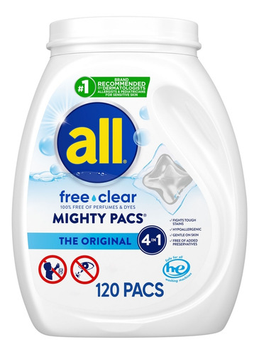 All Mighty 120 Cápsulas De Detergente Hipoalergénico 