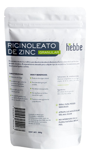 Ricinoleato De Zinc 100% Puro (desodorante Sólido) 500 G Fragancia Neutra
