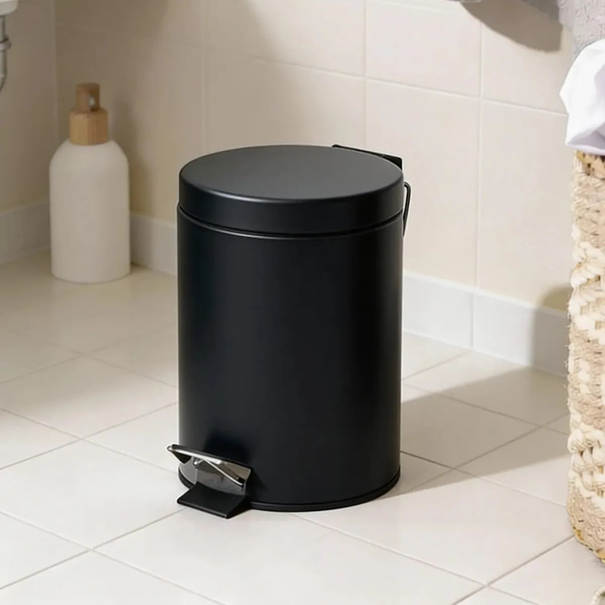 Tacho Basura Cesto Residuos 5 Litros Pedal Acero Inoxidable Negro