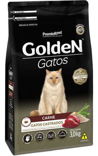 Ração Golden Gatos Adultos Castrados Carne 3kg